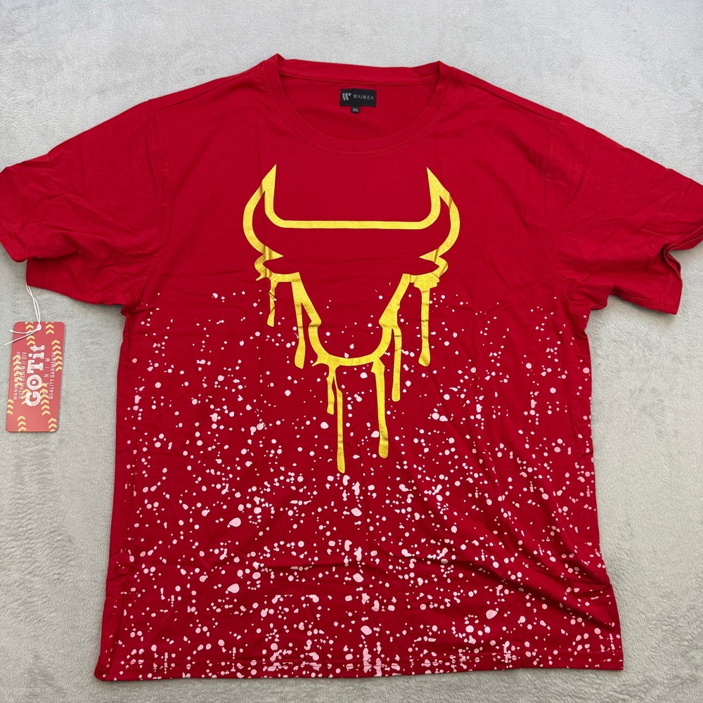 Waimea Graphic T Shirt Mens 3XL Red Gold Drip Bull Head‎ Splatter Streetwear